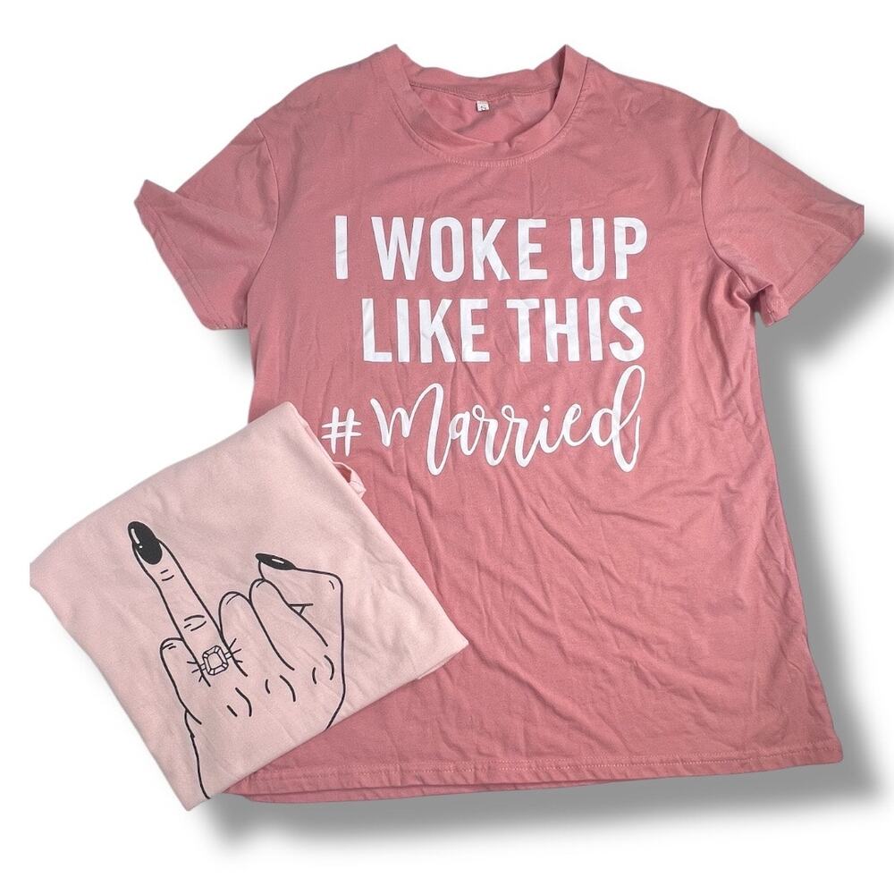 Wedding Bride Pink Tee Shirt Bundle - #Married 'Ring Finger Size Small